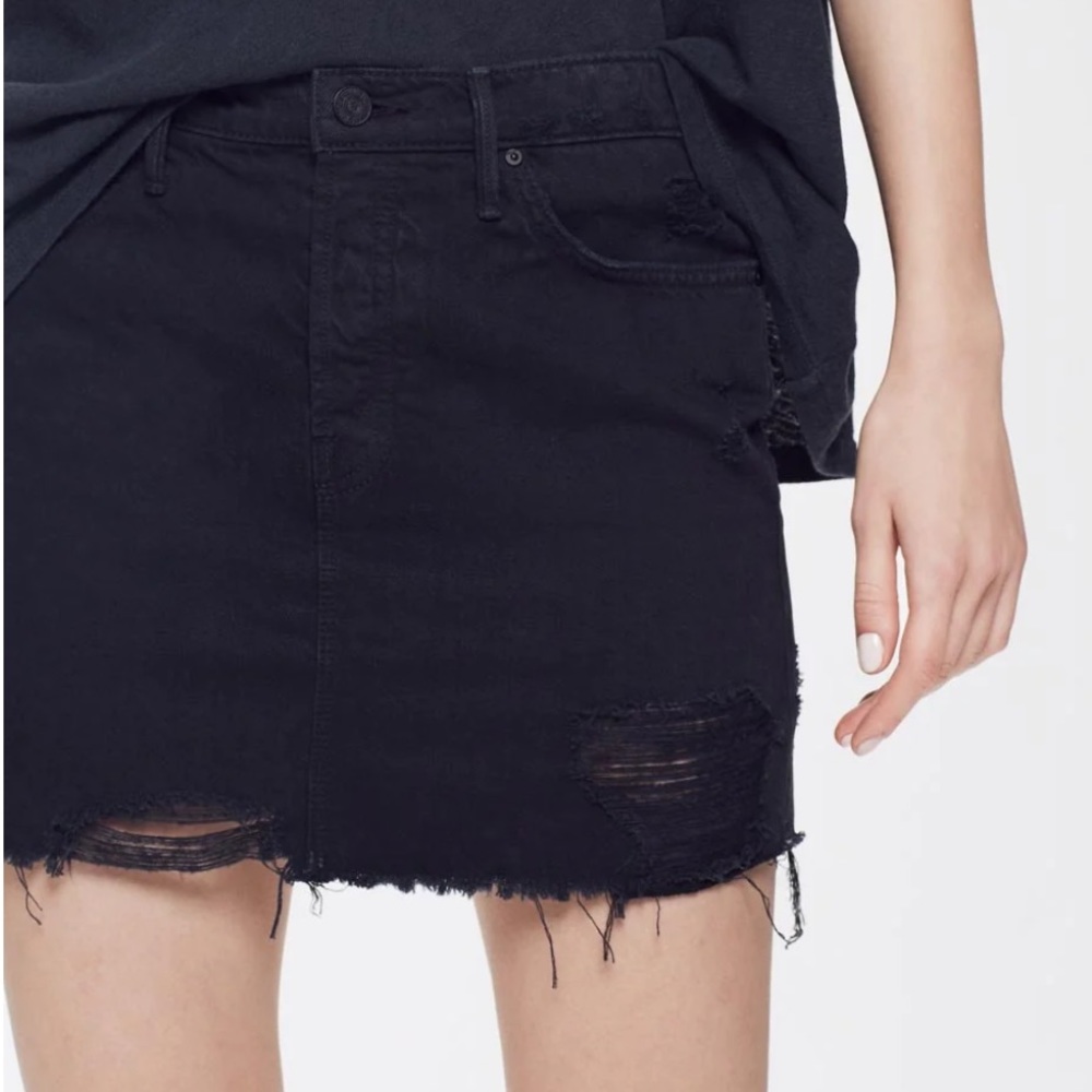 Mother The Vagabond Mini Fray Denim Skirt in Black